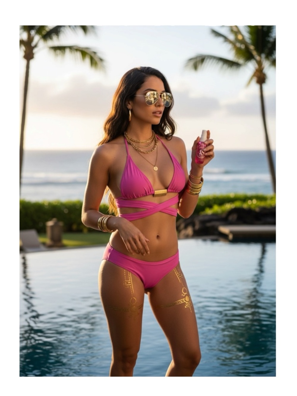 new Pink's Ondademar ϟ Triangle Top Bikini Set ϟ aso Shape Mag ϟ Gold Hardware ϟ